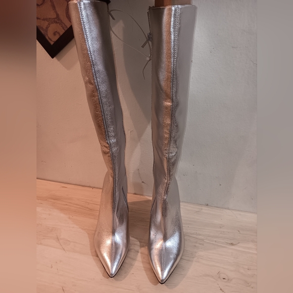OPEN EDIT Erik Wedge Tall Boot In Silver Metallic - Picture 2 of 8